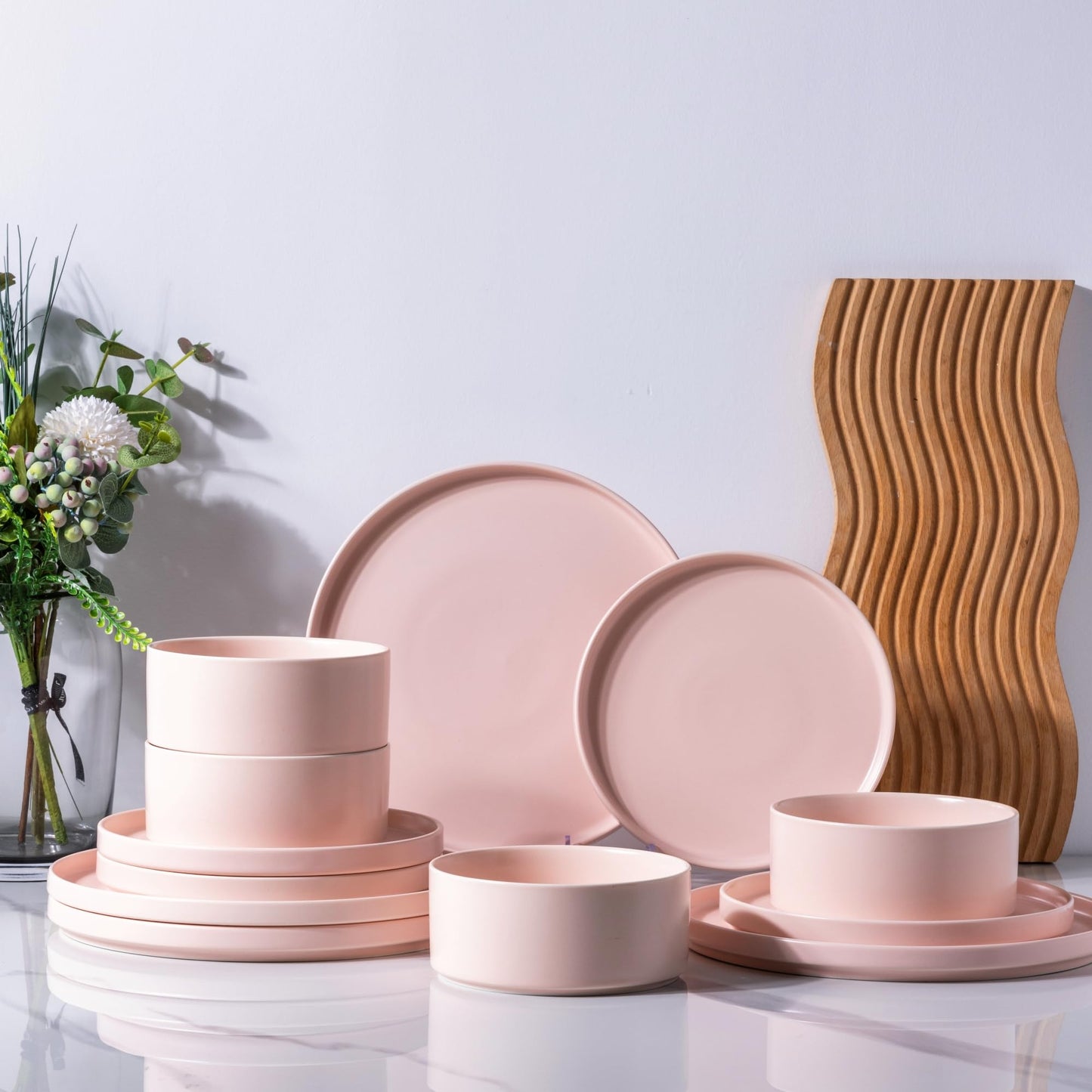 12-Piece Ceramic Dinnerware Set – Plates and Bowls for 4, Chip & Crack Resistant, Dishwasher & Microwave Safe, Matte Finish