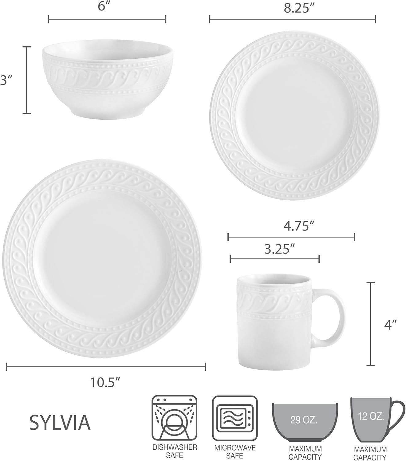 Sylvia 32 Piece Dinnerware Set, Service for 8, White