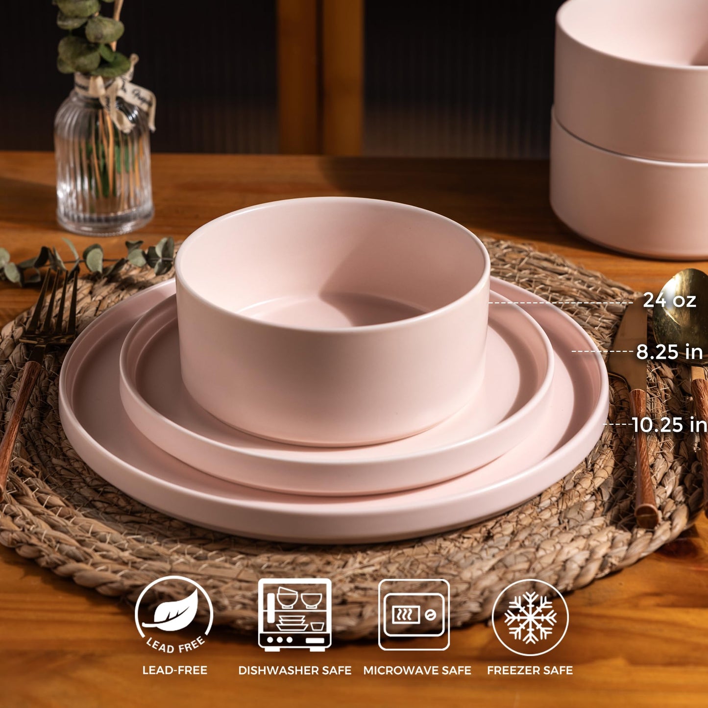 12-Piece Ceramic Dinnerware Set – Plates and Bowls for 4, Chip & Crack Resistant, Dishwasher & Microwave Safe, Matte Finish