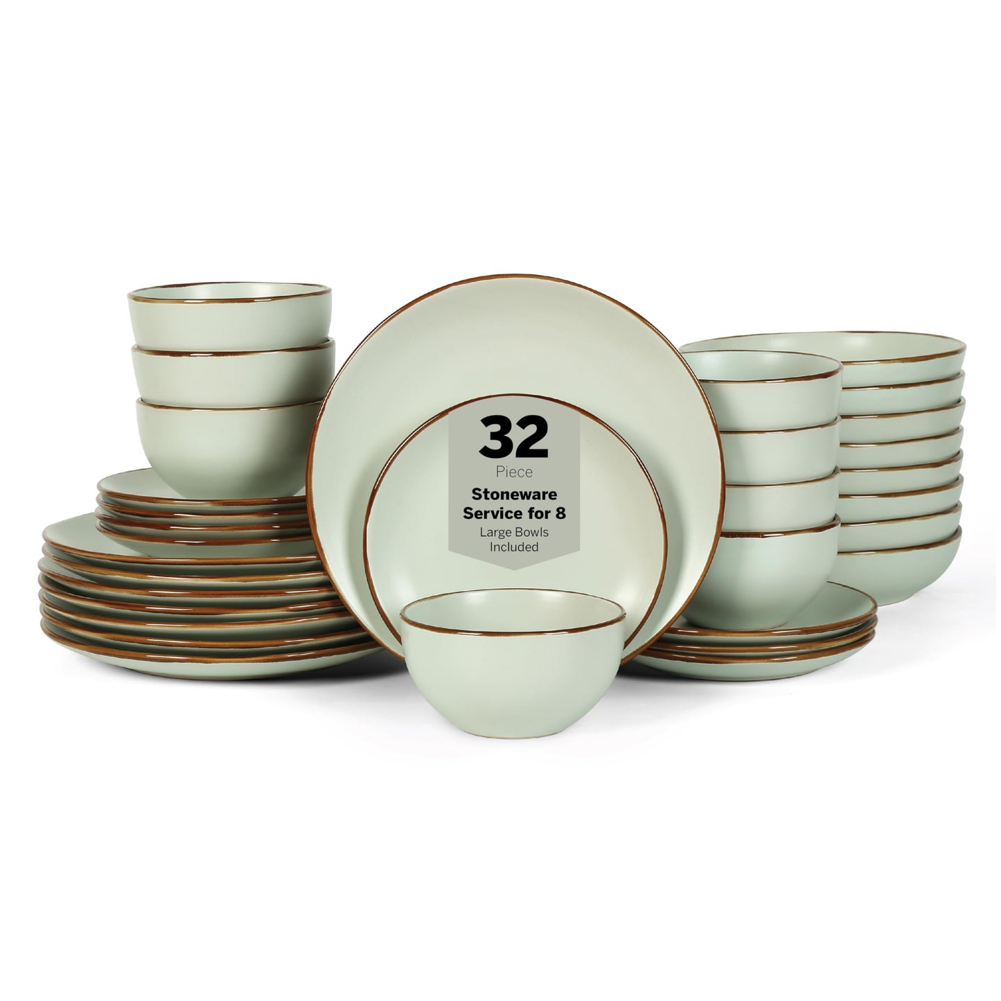 Brasa 32-Piece Modern Stoneware Dinnerware Set – Plates & Bowls for 8