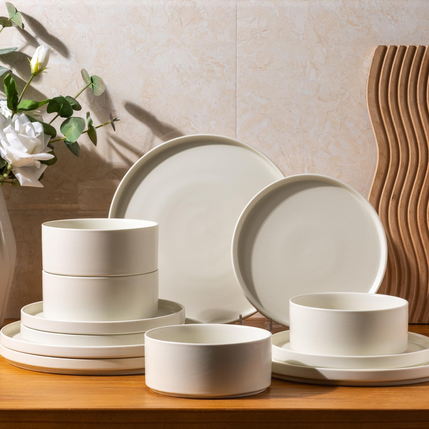 12-Piece Ceramic Dinnerware Set – Plates and Bowls for 4, Chip & Crack Resistant, Dishwasher & Microwave Safe, Matte Finish