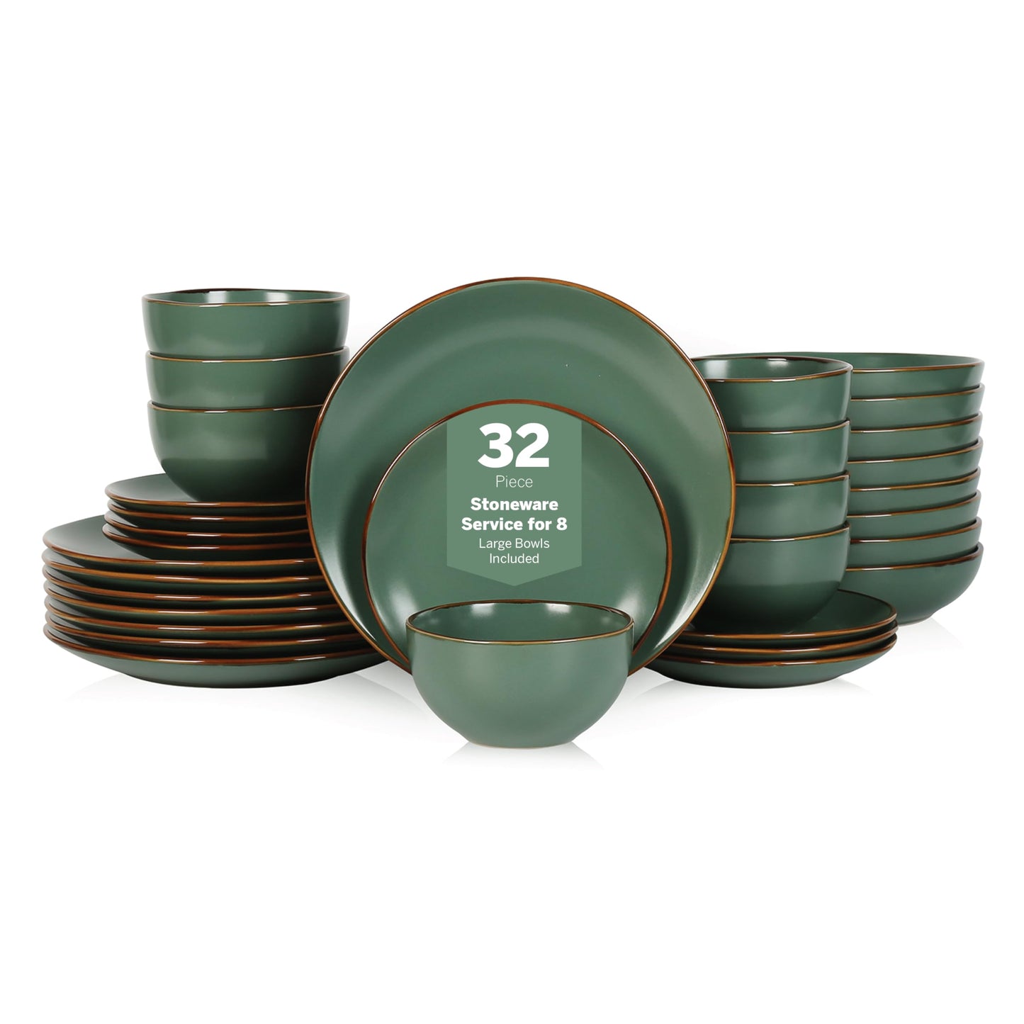 Brasa 32-Piece Modern Stoneware Dinnerware Set – Plates & Bowls for 8