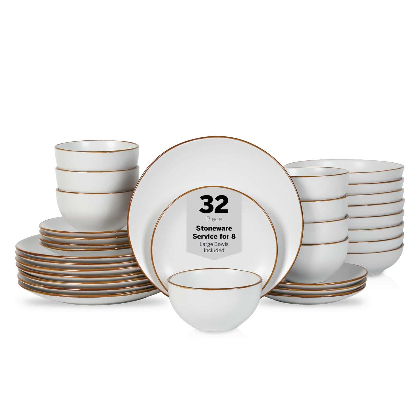 Brasa 32-Piece Modern Stoneware Dinnerware Set – Plates & Bowls for 8