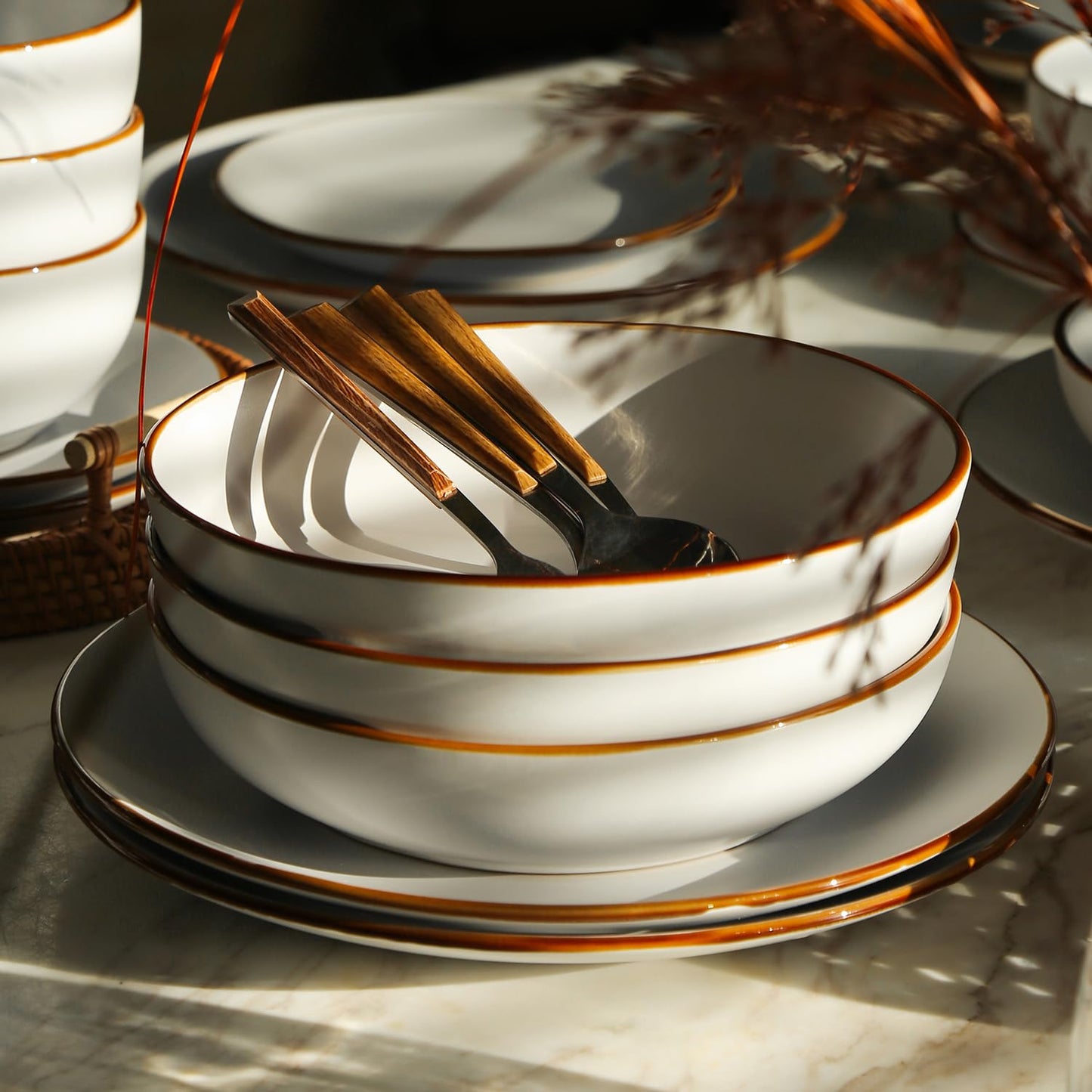 Brasa 32-Piece Modern Stoneware Dinnerware Set – Plates & Bowls for 8