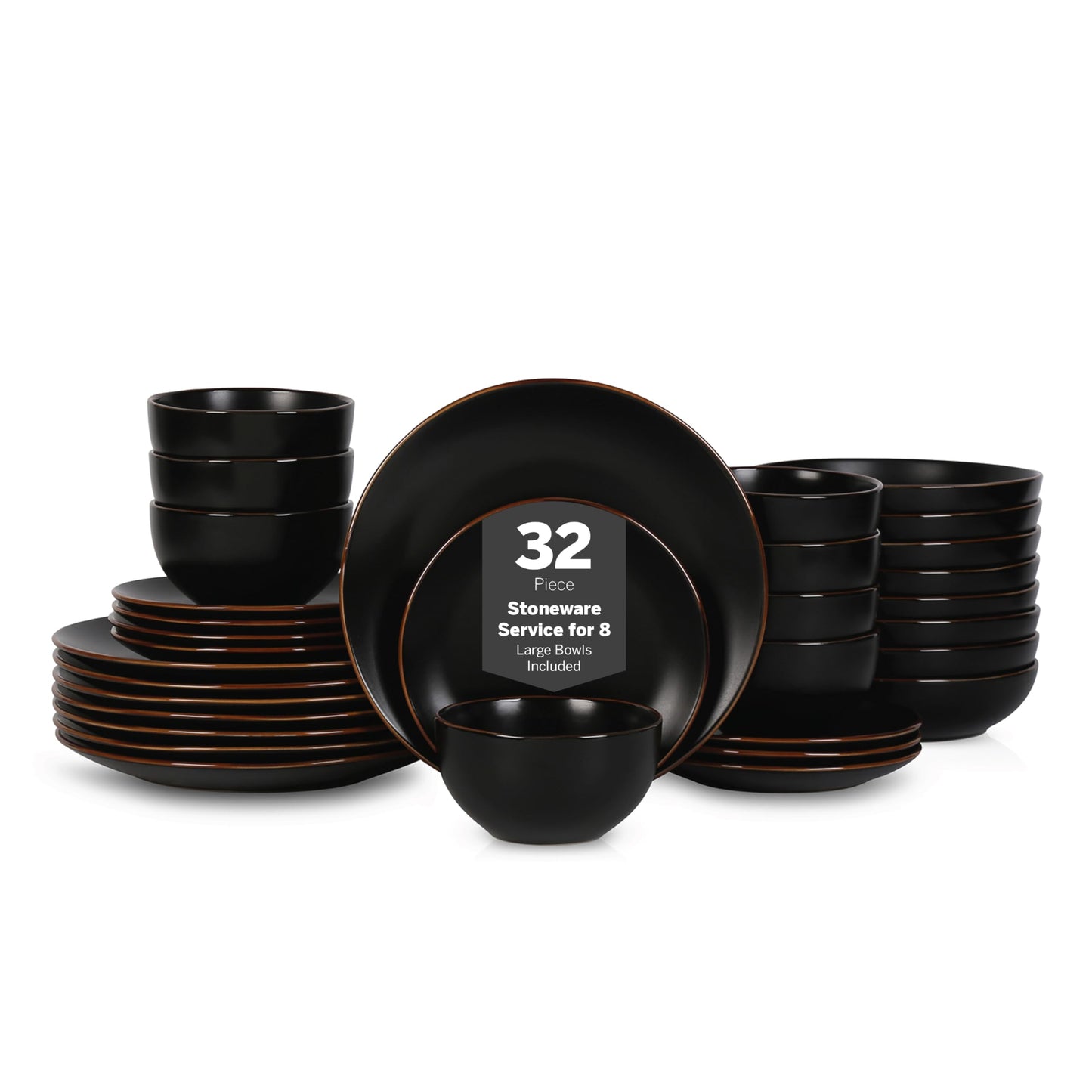 Brasa 32-Piece Modern Stoneware Dinnerware Set – Plates & Bowls for 8