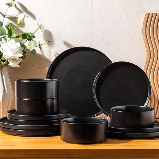 12-Piece Ceramic Dinnerware Set – Plates and Bowls for 4, Chip & Crack Resistant, Dishwasher & Microwave Safe, Matte Finish