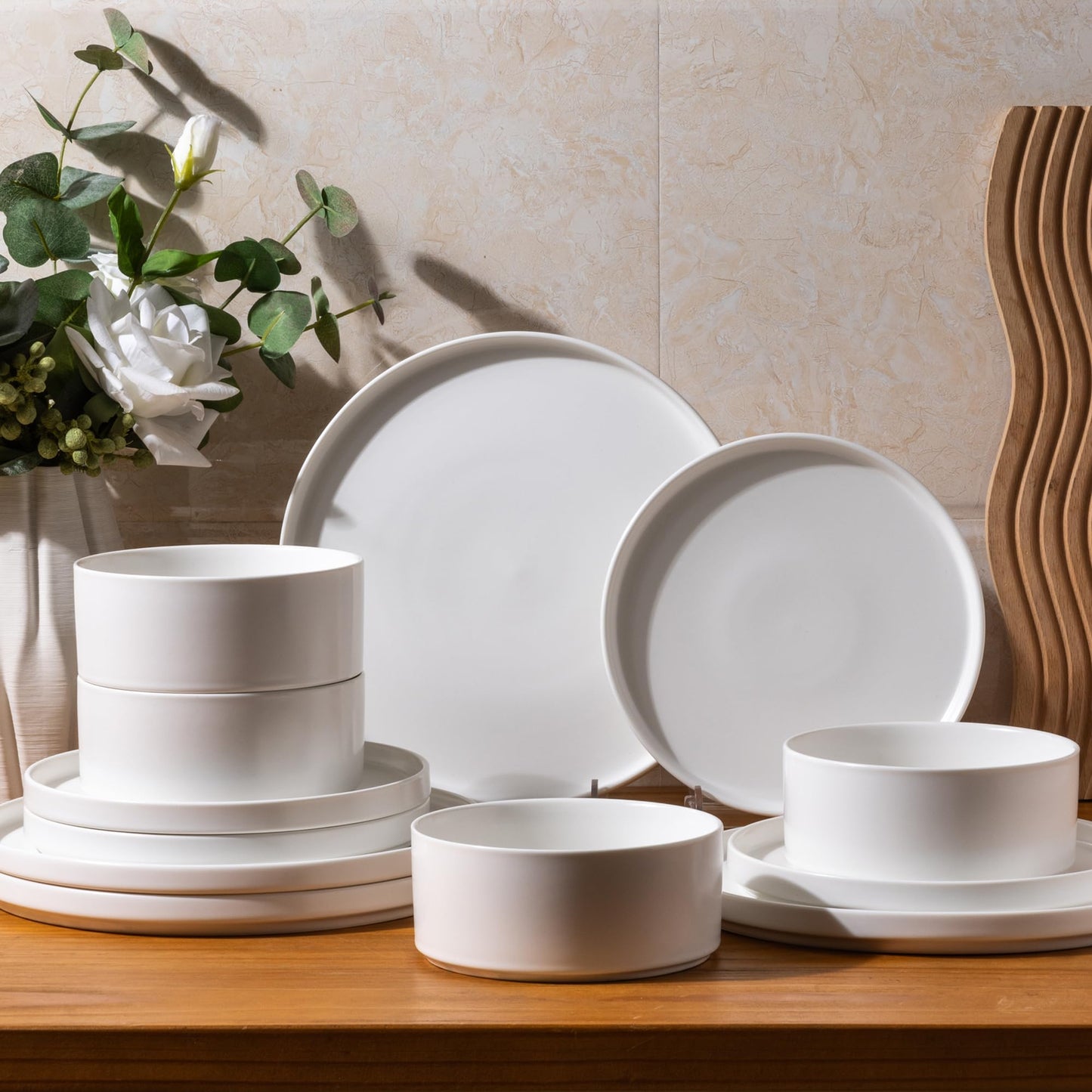 12-Piece Ceramic Dinnerware Set – Plates and Bowls for 4, Chip & Crack Resistant, Dishwasher & Microwave Safe, Matte Finish