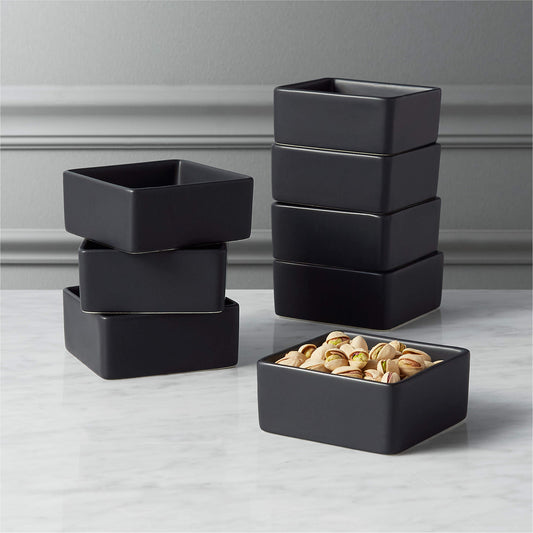 Bento Matte Black Square Mini Bowls Set Of 8