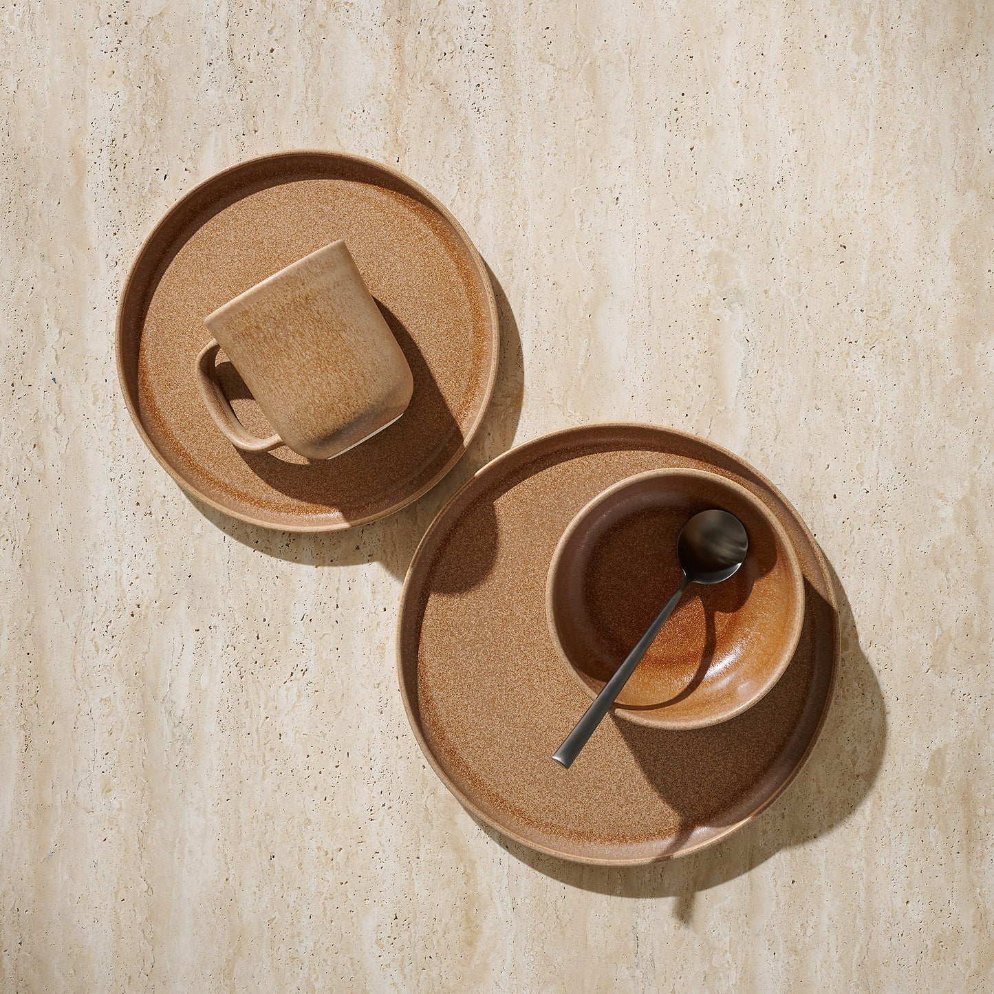 Drift 4-Piece Tan Dinnerware Set With Soup Bowl With Reactive Glaze