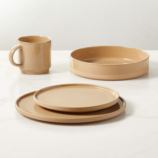 Darra 4-Piece Natural Recycled Stoneware Dinnerware Set With Pasta Bowl